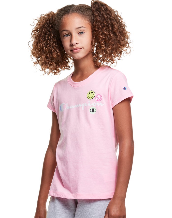 Champion Classic Smiley Face Kiz Çocuk Tişört Pembe ( QMAZWR417 )